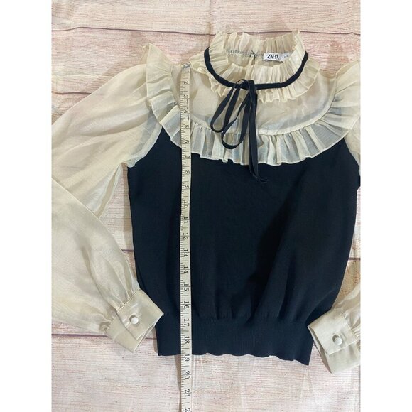 Zara Women's Black Constrasting Organza Combination Top - Small - Picture 7 of 14